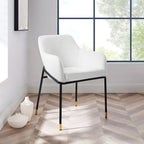 Performance Velvet Upholstered Dining Armchair with Gold-Tipped Black Metal Legs