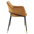 Performance Velvet Upholstered Dining Armchair with Gold-Tipped Black Metal Legs