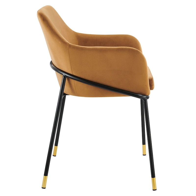 Performance Velvet Upholstered Dining Armchair with Gold-Tipped Black Metal Legs