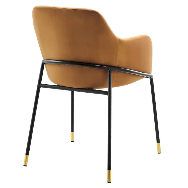 Performance Velvet Upholstered Dining Armchair with Gold-Tipped Black Metal Legs