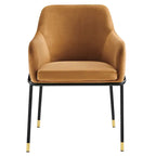 Performance Velvet Upholstered Dining Armchair with Gold-Tipped Black Metal Legs