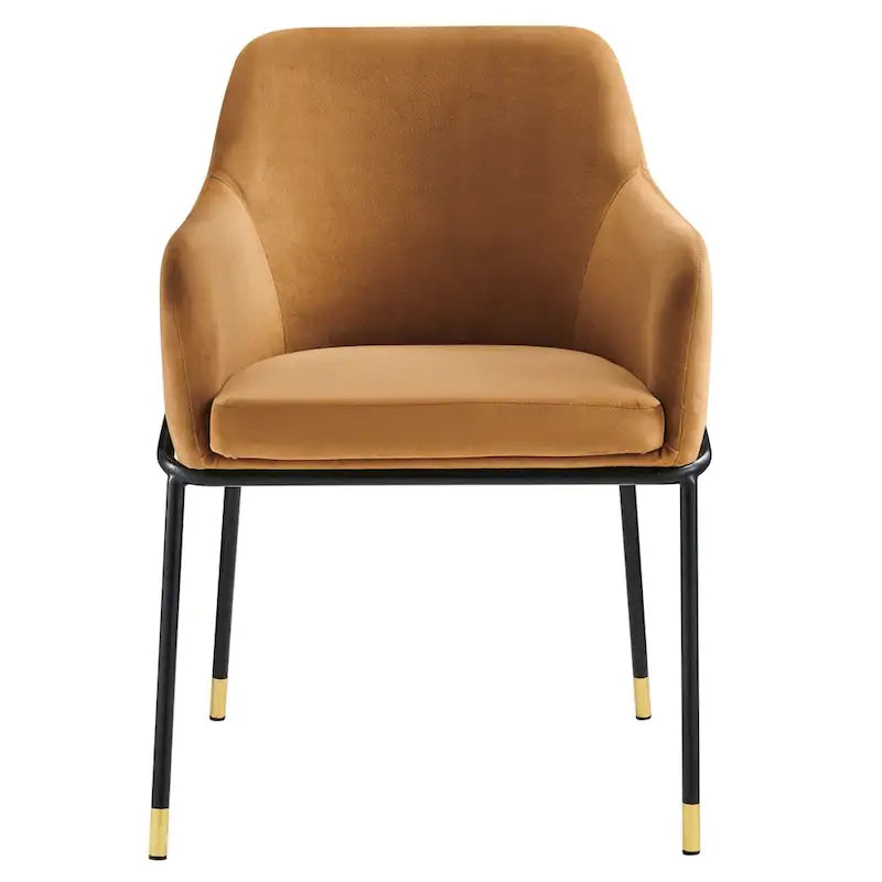 Performance Velvet Upholstered Dining Armchair with Gold-Tipped Black Metal Legs