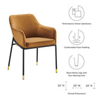 Performance Velvet Upholstered Dining Armchair with Gold-Tipped Black Metal Legs