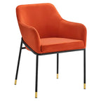 Performance Velvet Upholstered Dining Armchair with Gold-Tipped Black Metal Legs