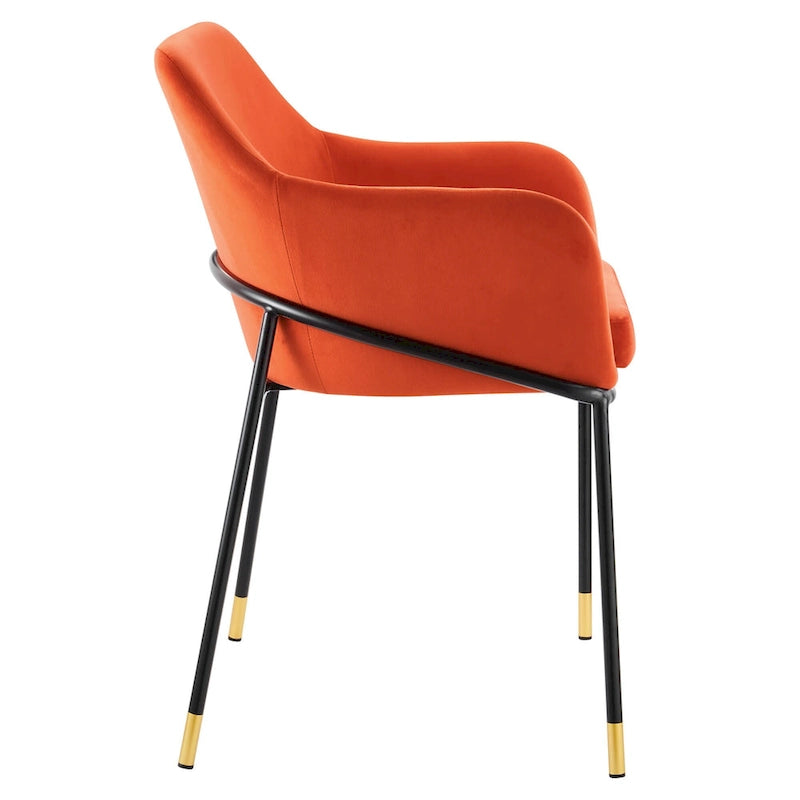 Performance Velvet Upholstered Dining Armchair with Gold-Tipped Black Metal Legs