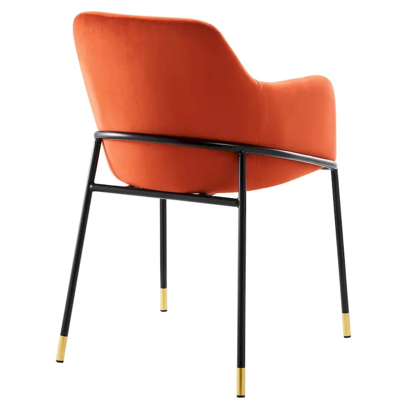 Performance Velvet Upholstered Dining Armchair with Gold-Tipped Black Metal Legs