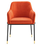 Performance Velvet Upholstered Dining Armchair with Gold-Tipped Black Metal Legs