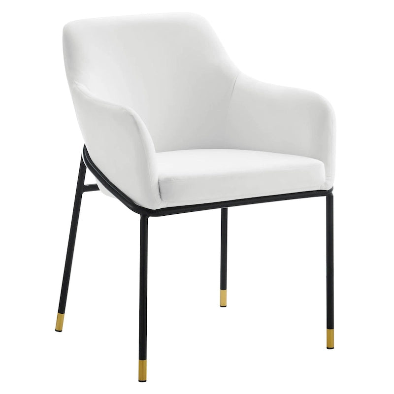 Performance Velvet Upholstered Dining Armchair with Gold-Tipped Black Metal Legs