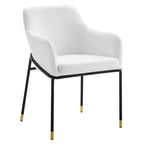 Performance Velvet Upholstered Dining Armchair with Gold-Tipped Black Metal Legs