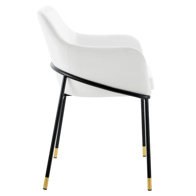 Performance Velvet Upholstered Dining Armchair with Gold-Tipped Black Metal Legs