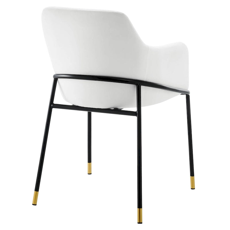 Performance Velvet Upholstered Dining Armchair with Gold-Tipped Black Metal Legs