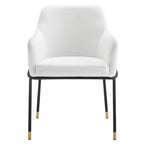 Performance Velvet Upholstered Dining Armchair with Gold-Tipped Black Metal Legs