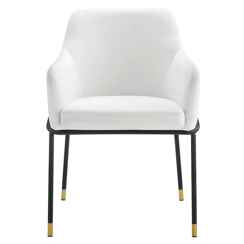 Performance Velvet Upholstered Dining Armchair with Gold-Tipped Black Metal Legs