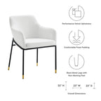 Performance Velvet Upholstered Dining Armchair with Gold-Tipped Black Metal Legs