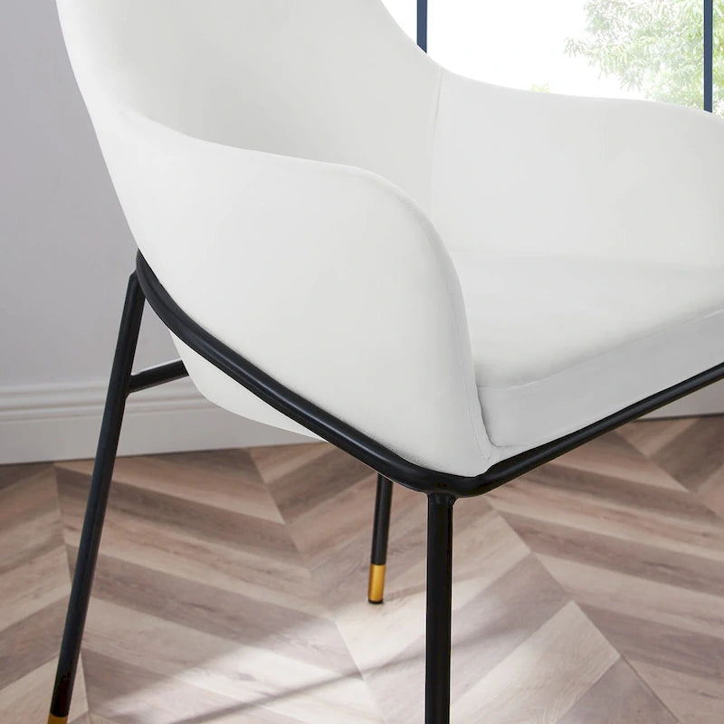Performance Velvet Upholstered Dining Armchair with Gold-Tipped Black Metal Legs