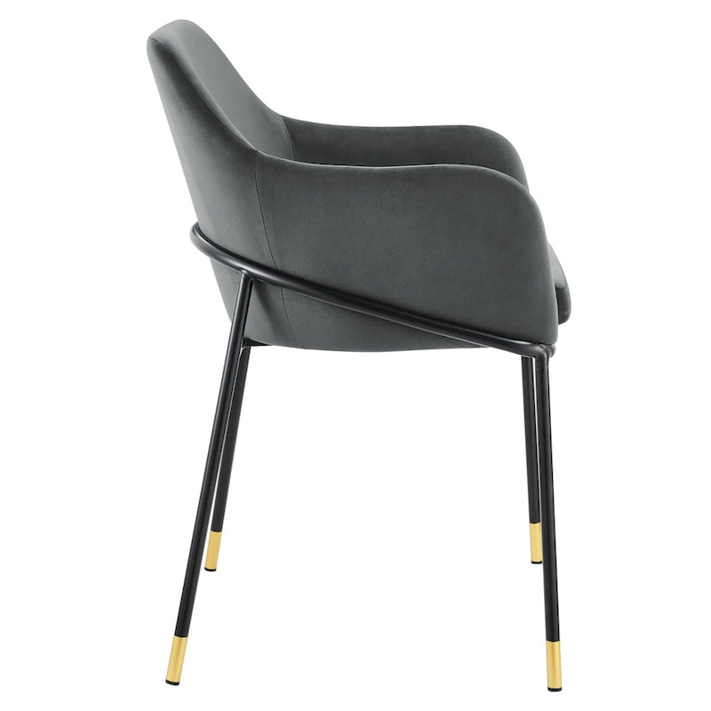 Performance Velvet Upholstered Dining Armchair with Gold-Tipped Black Metal Legs