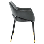 Performance Velvet Upholstered Dining Armchair with Gold-Tipped Black Metal Legs