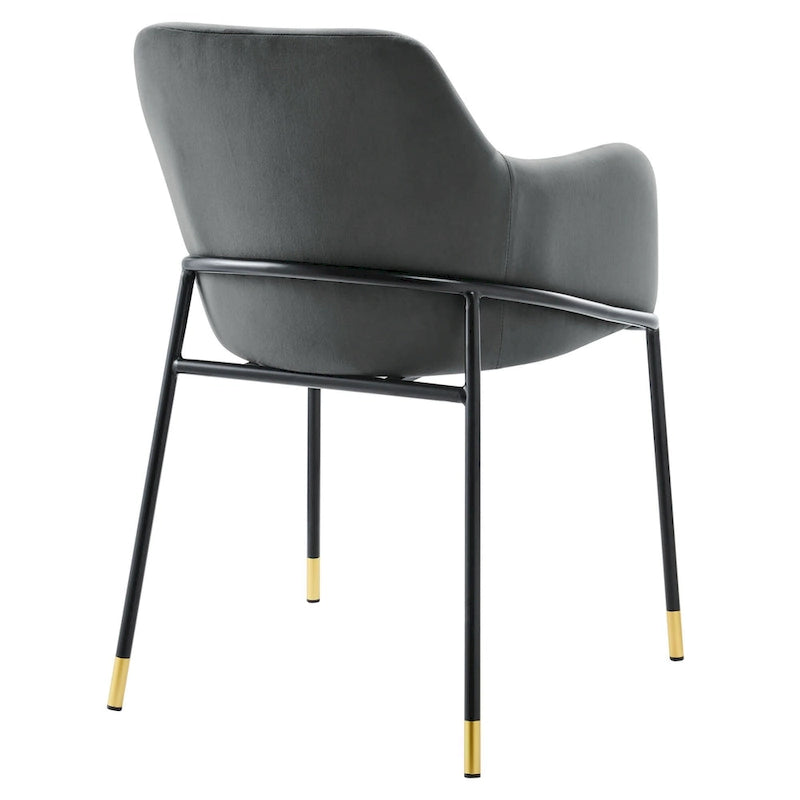 Performance Velvet Upholstered Dining Armchair with Gold-Tipped Black Metal Legs