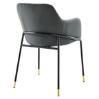 Performance Velvet Upholstered Dining Armchair with Gold-Tipped Black Metal Legs