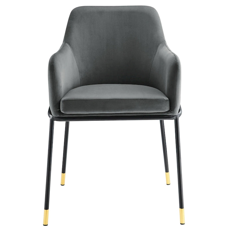 Performance Velvet Upholstered Dining Armchair with Gold-Tipped Black Metal Legs