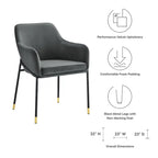 Performance Velvet Upholstered Dining Armchair with Gold-Tipped Black Metal Legs