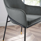 Performance Velvet Upholstered Dining Armchair with Gold-Tipped Black Metal Legs