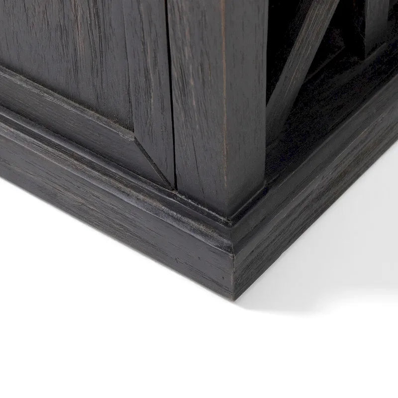 Acacia Wood Storage Bench with Cushion and Open Shelves X-Frame Dark Gray