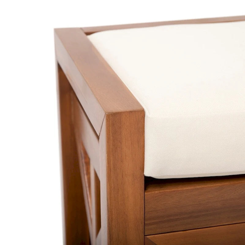 Acacia Wood Storage Bench with Cushion and Open Shelves X-Frame Dark Gray