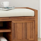 Acacia Wood Storage Bench with Cushion and Open Shelves X-Frame Dark Gray