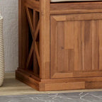 Acacia Wood Storage Bench with Cushion and Open Shelves X-Frame Dark Gray
