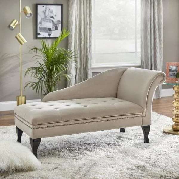 Velvet Button-Tufted Storage Chaise Lounge with Nailhead Trim