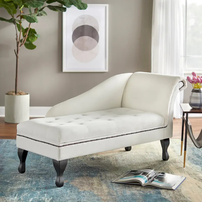Chaise Longue con Contenitore Trapuntata in Velluto con Borchie