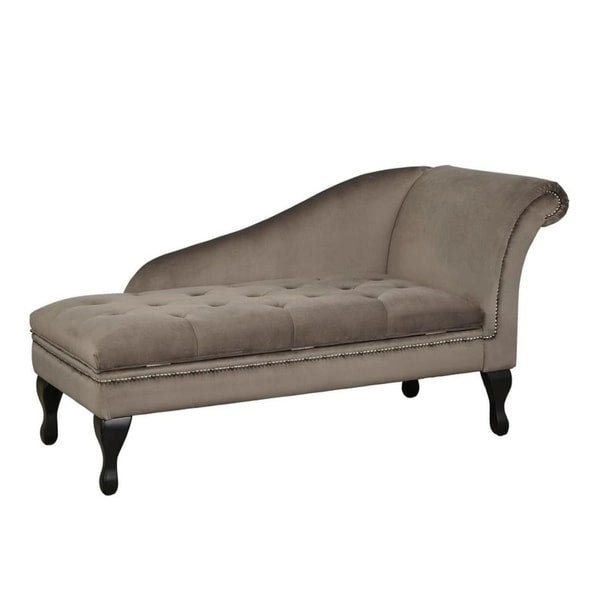Velvet Button-Tufted Storage Chaise Lounge with Nailhead Trim