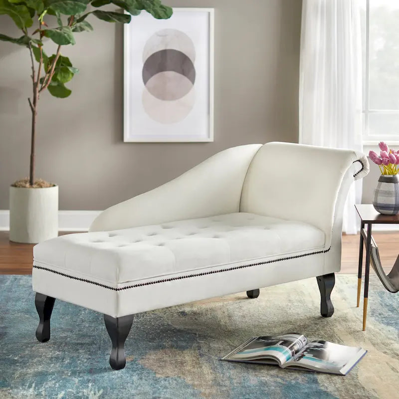 Velvet Button-Tufted Storage Chaise Lounge with Nailhead Trim