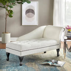 Velvet Button-Tufted Storage Chaise Lounge with Nailhead Trim