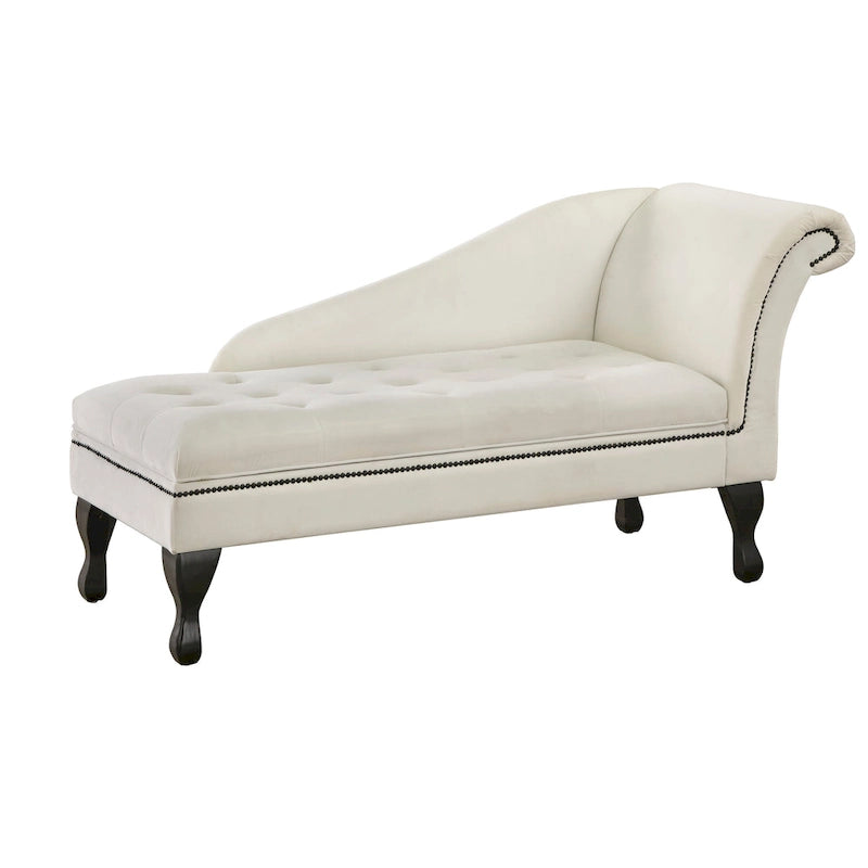 Velvet Button-Tufted Storage Chaise Lounge with Nailhead Trim