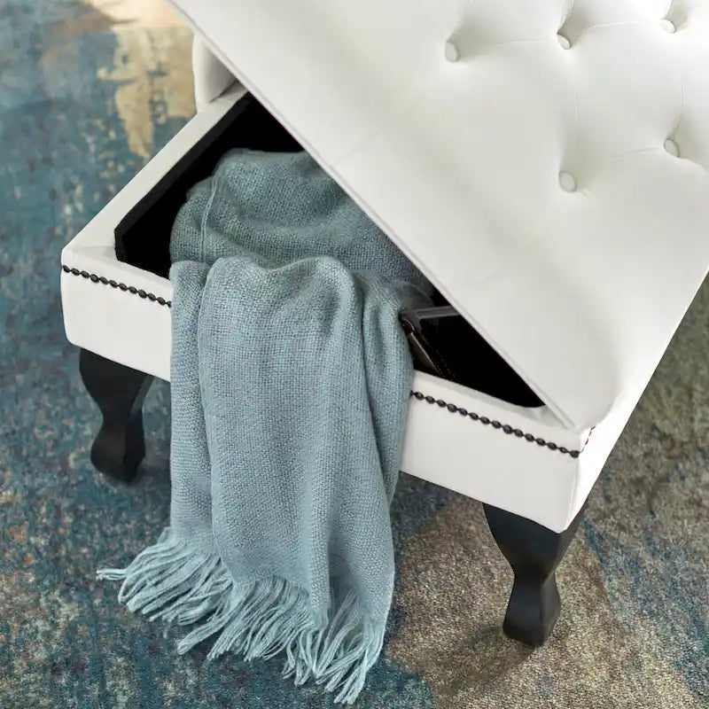 Velvet Button-Tufted Storage Chaise Lounge with Nailhead Trim