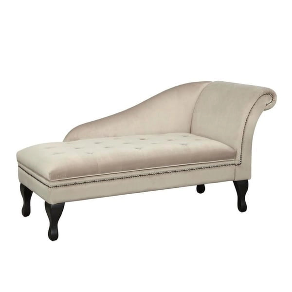Velvet Button-Tufted Storage Chaise Lounge with Nailhead Trim