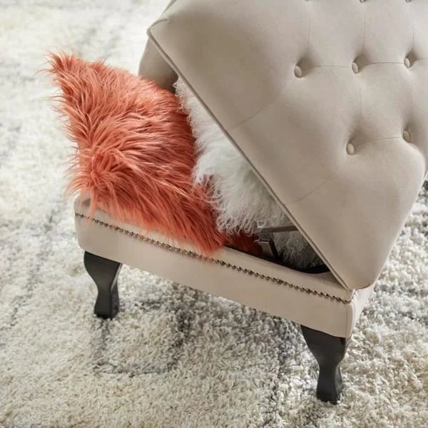 Velvet Button-Tufted Storage Chaise Lounge with Nailhead Trim