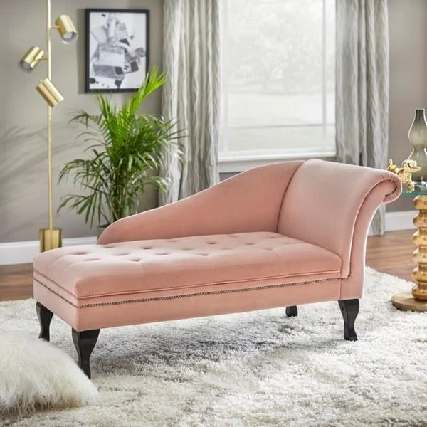 Velvet Button-Tufted Storage Chaise Lounge with Nailhead Trim