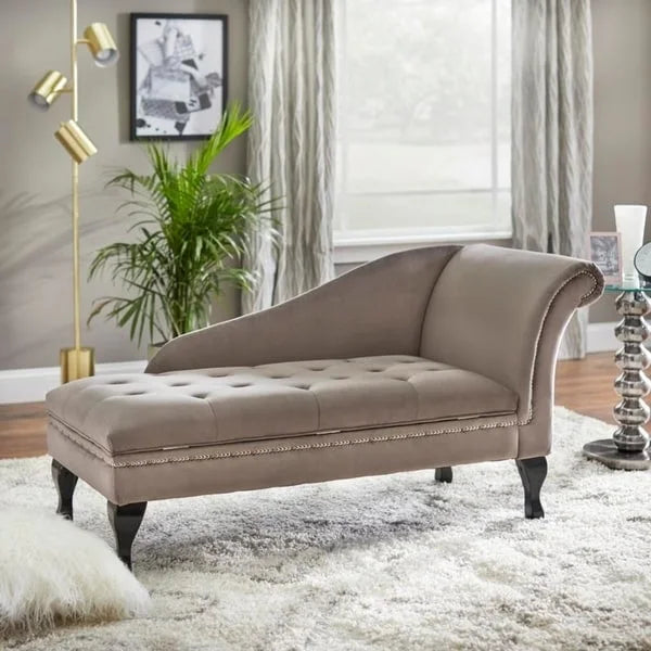 Velvet Button-Tufted Storage Chaise Lounge with Nailhead Trim
