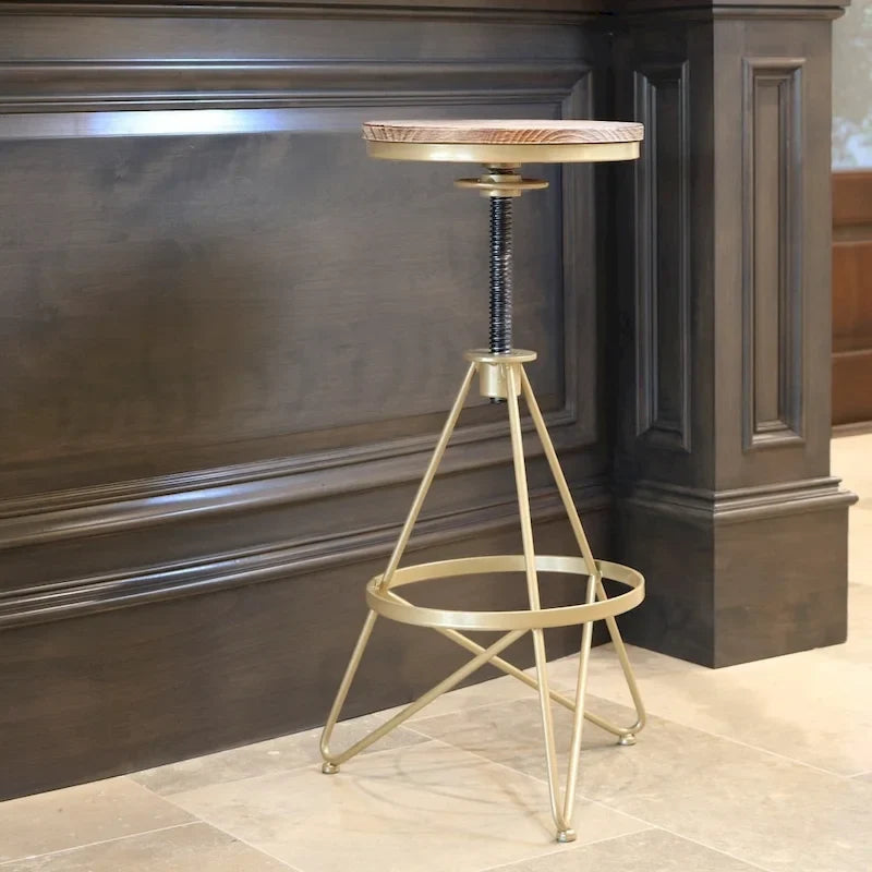 Weathered Wood and Gold Adjustable Bar Stool