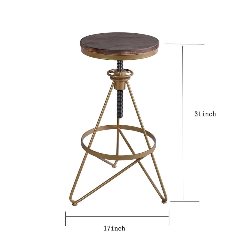 Weathered Wood and Gold Adjustable Bar Stool
