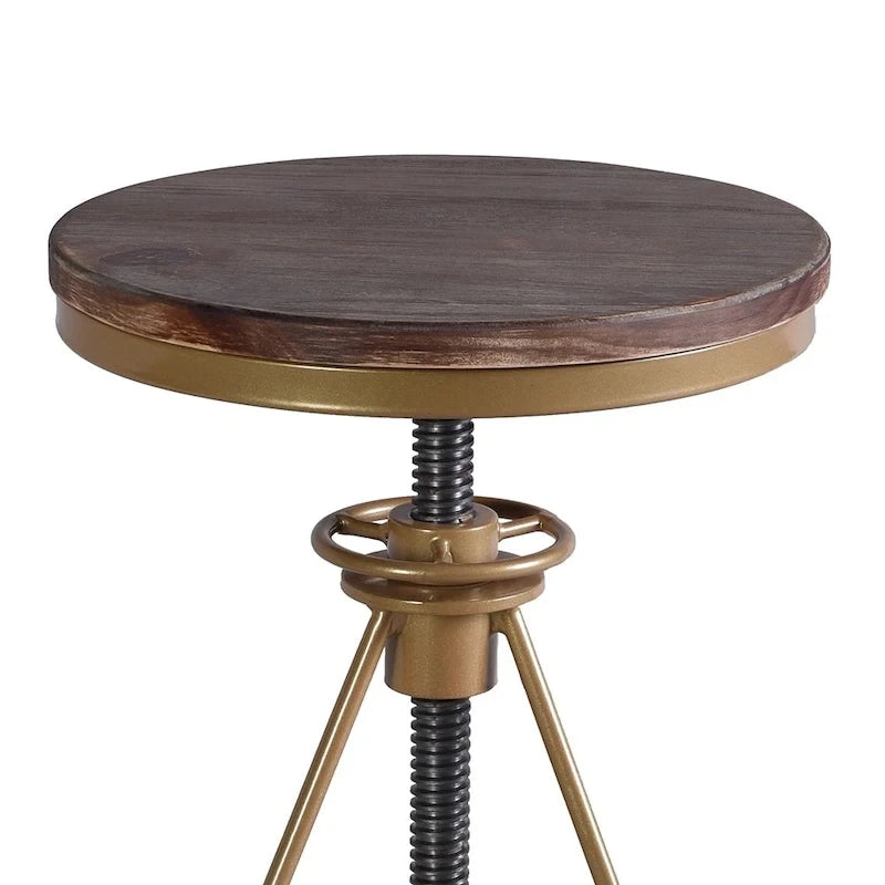 Weathered Wood and Gold Adjustable Bar Stool