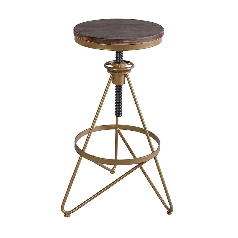 Weathered Wood and Gold Adjustable Bar Stool