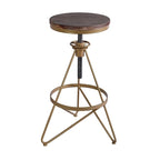 Weathered Wood and Gold Adjustable Bar Stool