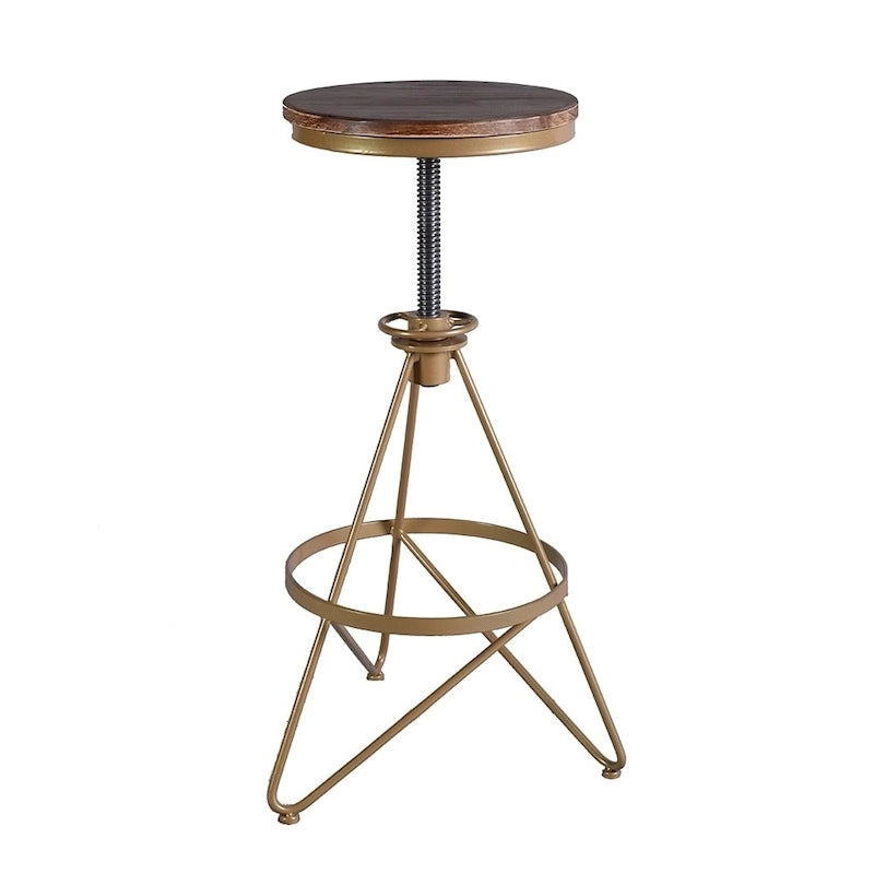 Weathered Wood and Gold Adjustable Bar Stool