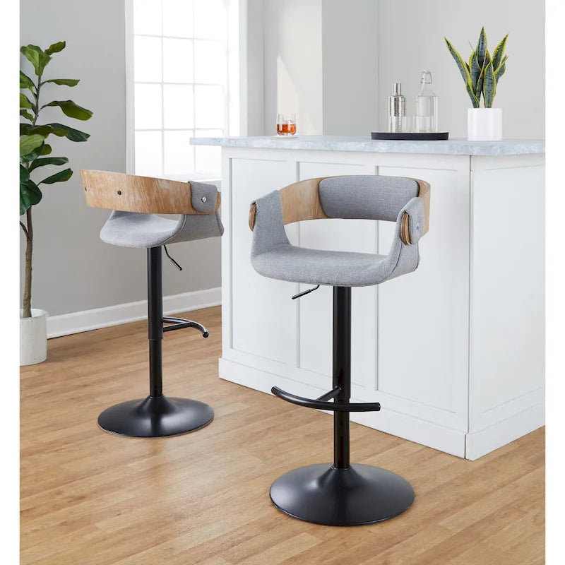 Adjustable Bar Stool with Rounded T Footrest (Set of 2)