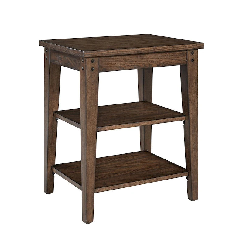Rustic Brown Oak Three-Tier Wood Veneer Side End Table