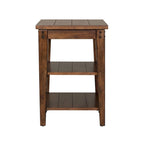 Rustic Brown Oak Three-Tier Wood Veneer Side End Table